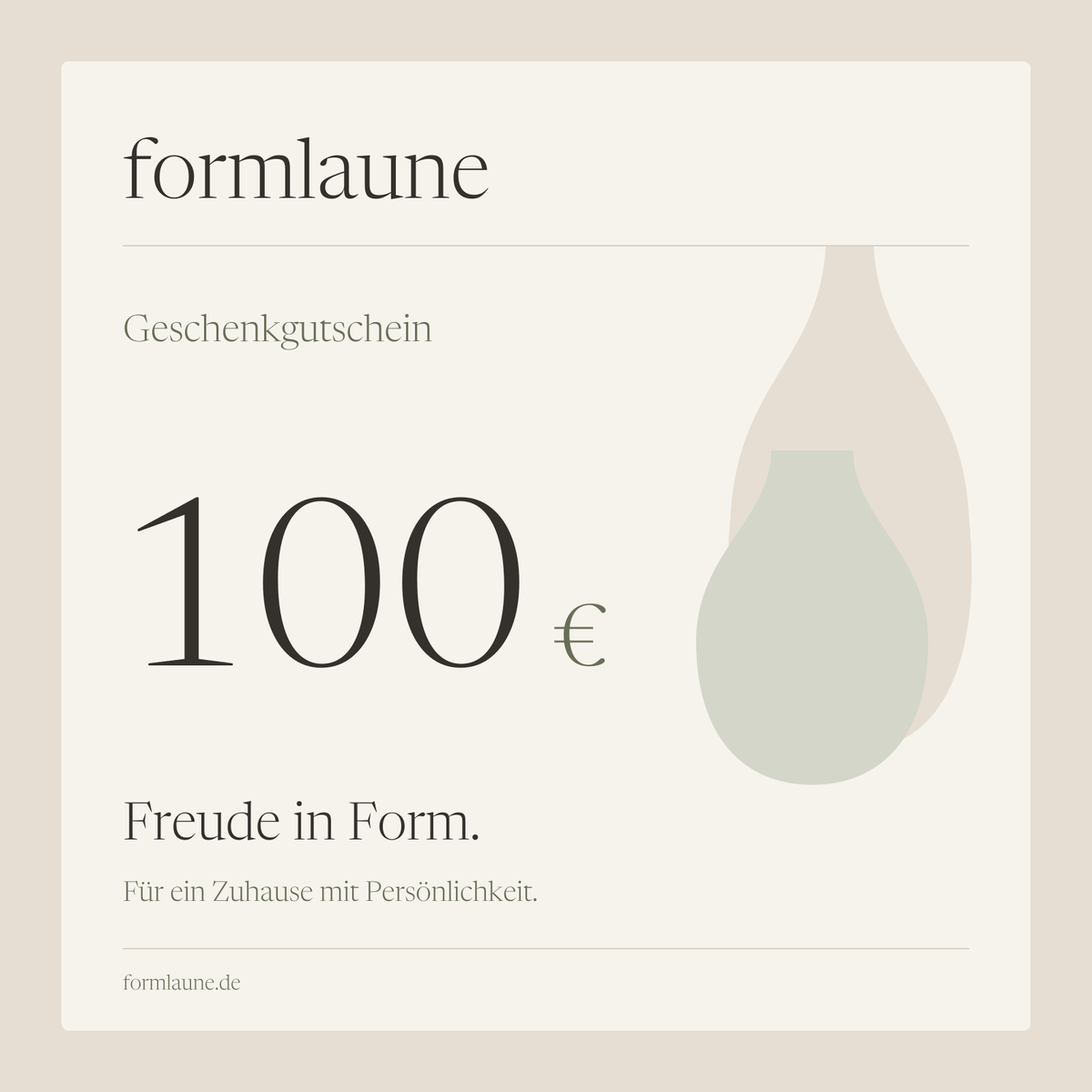 formlaune Geschenkgutschein über 100 Euro – Elfenbein, Sand und Oliv mit abstrakten Vasenformen